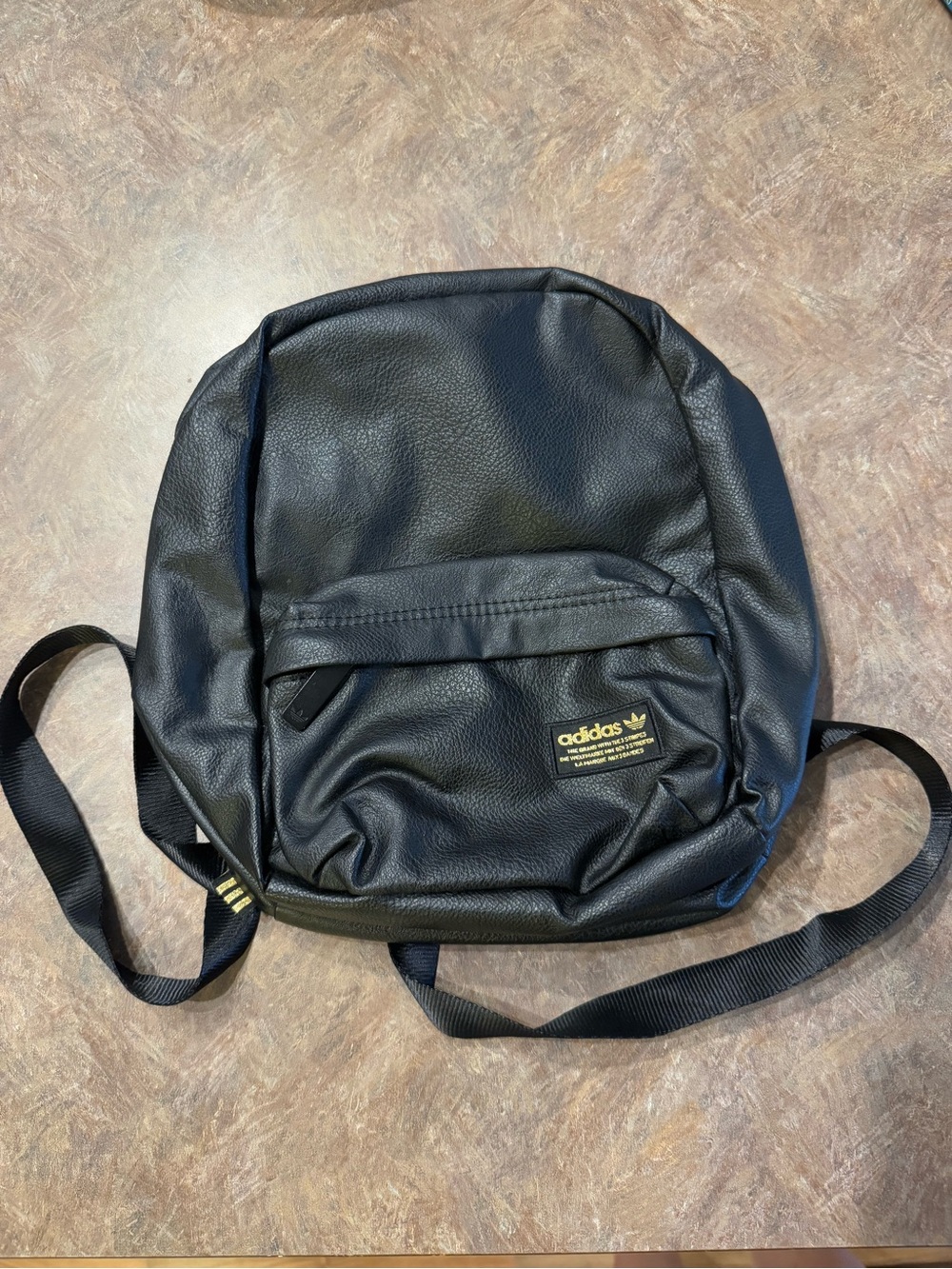 adidas Black Faux Leather Daypack Mini Backpack with Gold Logo